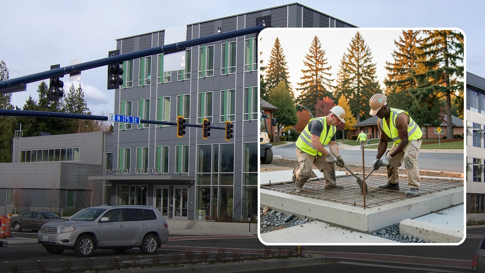 Concrete Pad Construction in Shoreline, King County, WA - Reinforced concrete pads for equipment, generators, transformers, and site amenities at public facilities.