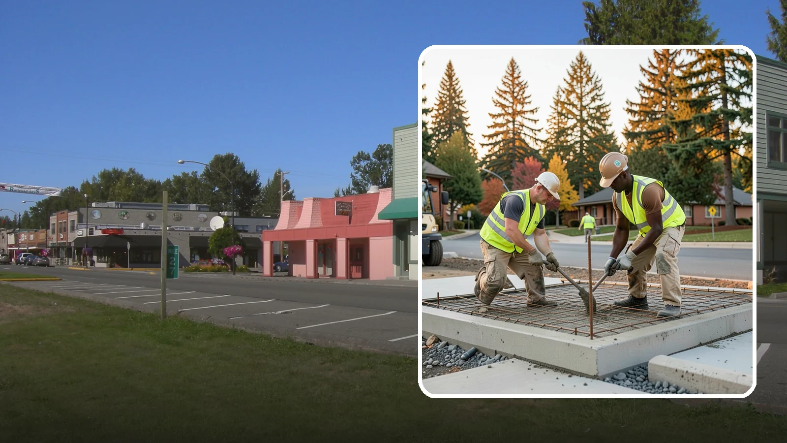 Concrete Pad Construction in Snoqualmie, King County, WA - Reinforced concrete pads for equipment, generators, transformers, and site amenities at public facilities.