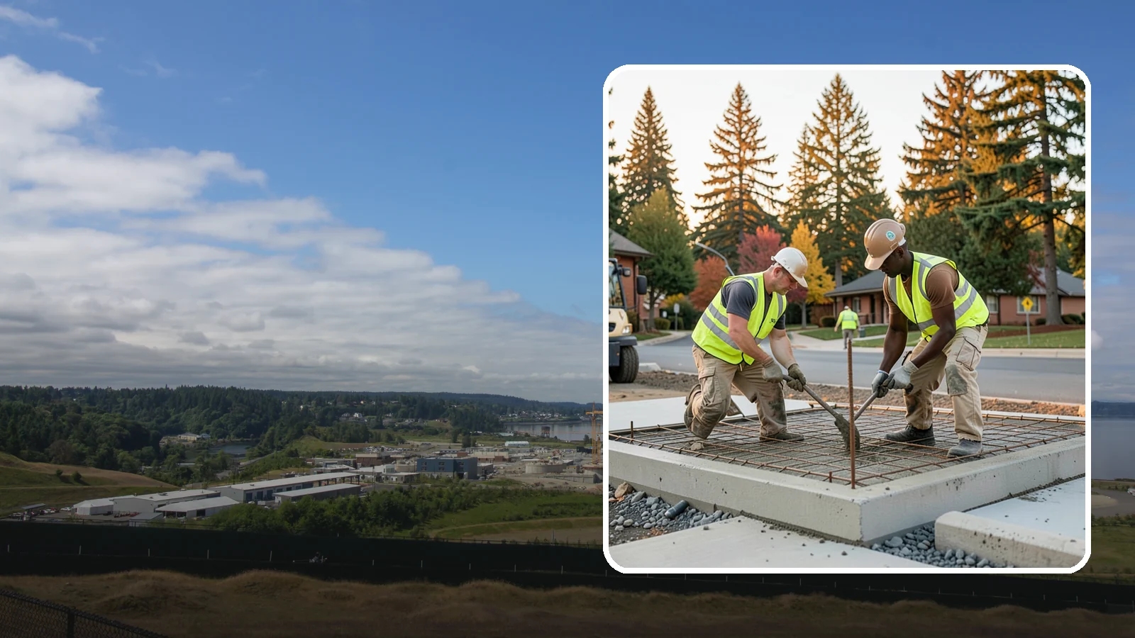 Concrete Pad Construction in University Place, Pierce County, WA - Reinforced concrete pads for equipment, generators, transformers, and site amenities at public facilities.