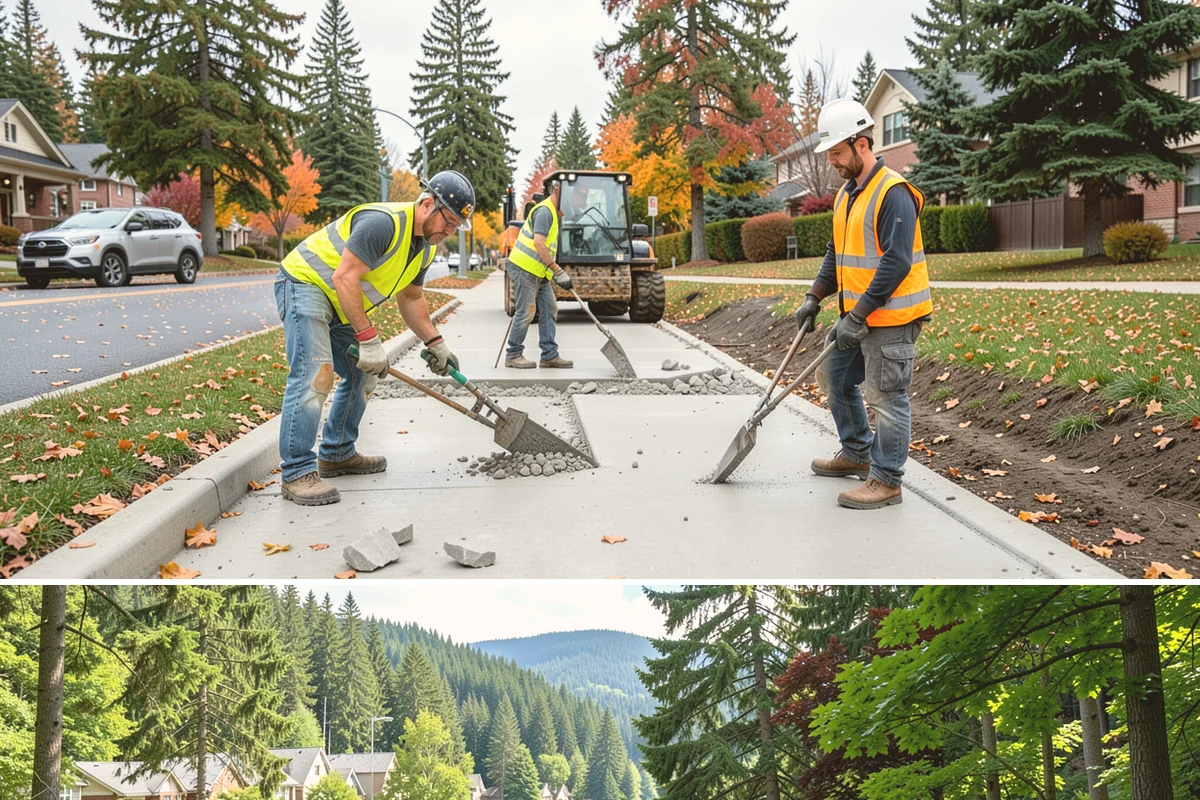 Concrete Repairs in Lake Forest Park, King County, WA - Concrete placement favors the drier, milder season so temperature and moisture support proper curing and finish quality.
