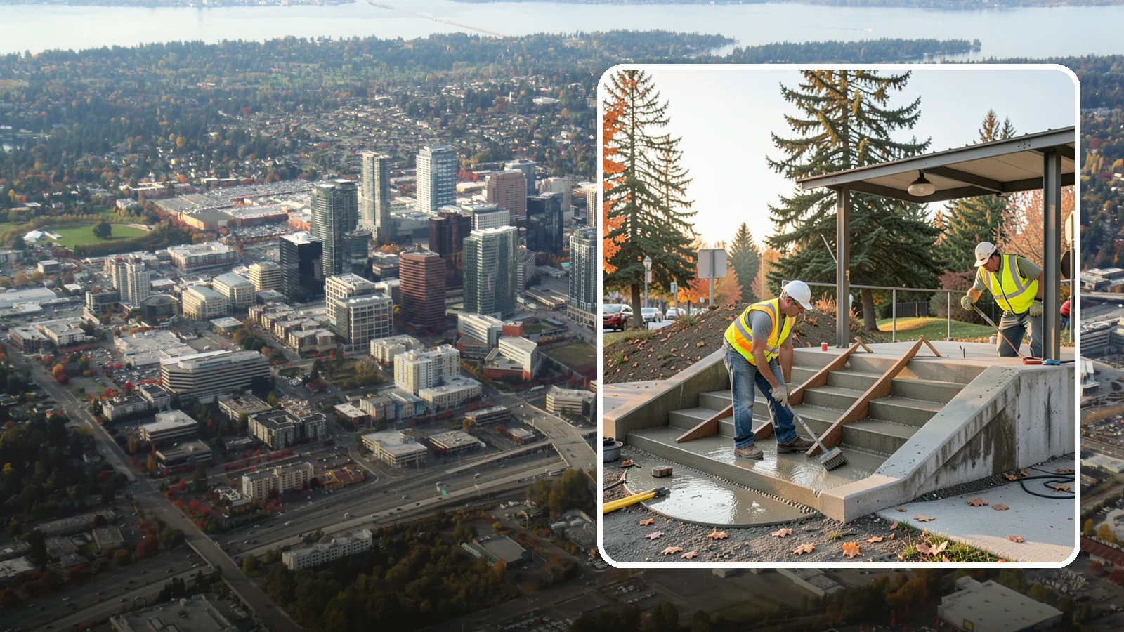 Concrete Stairs Construction in Bellevue, King County, WA - Cast-in-place concrete stairs and landings built to code for parks, transit stops, and civic buildings.