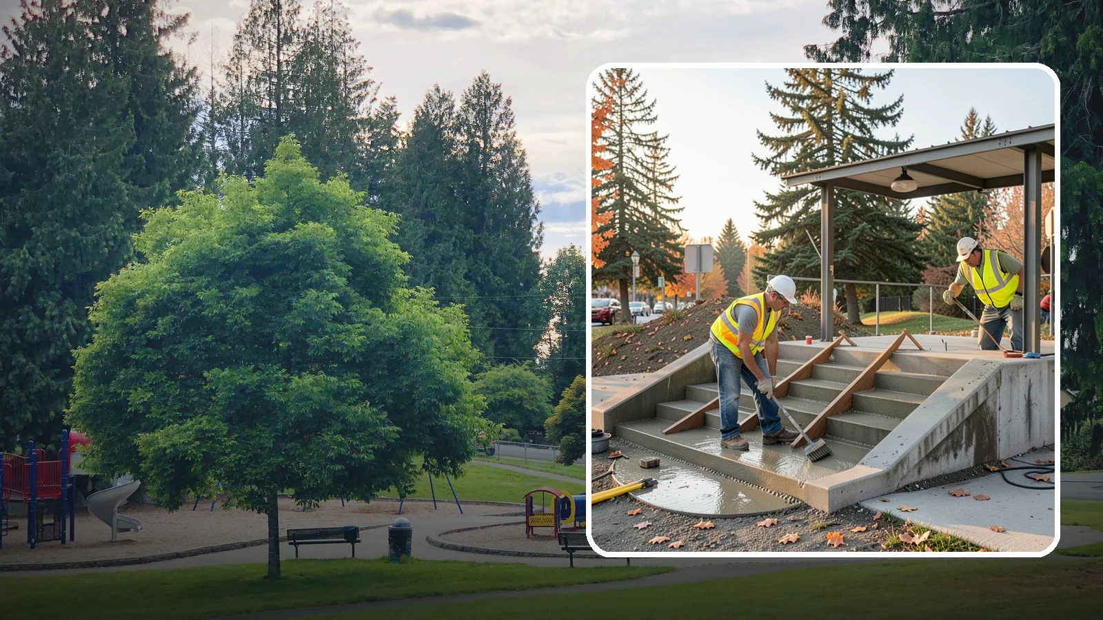 Concrete Stairs Construction in Bonney Lake, Pierce County, WA - Cast-in-place concrete stairs and landings built to code for parks, transit stops, and civic buildings.