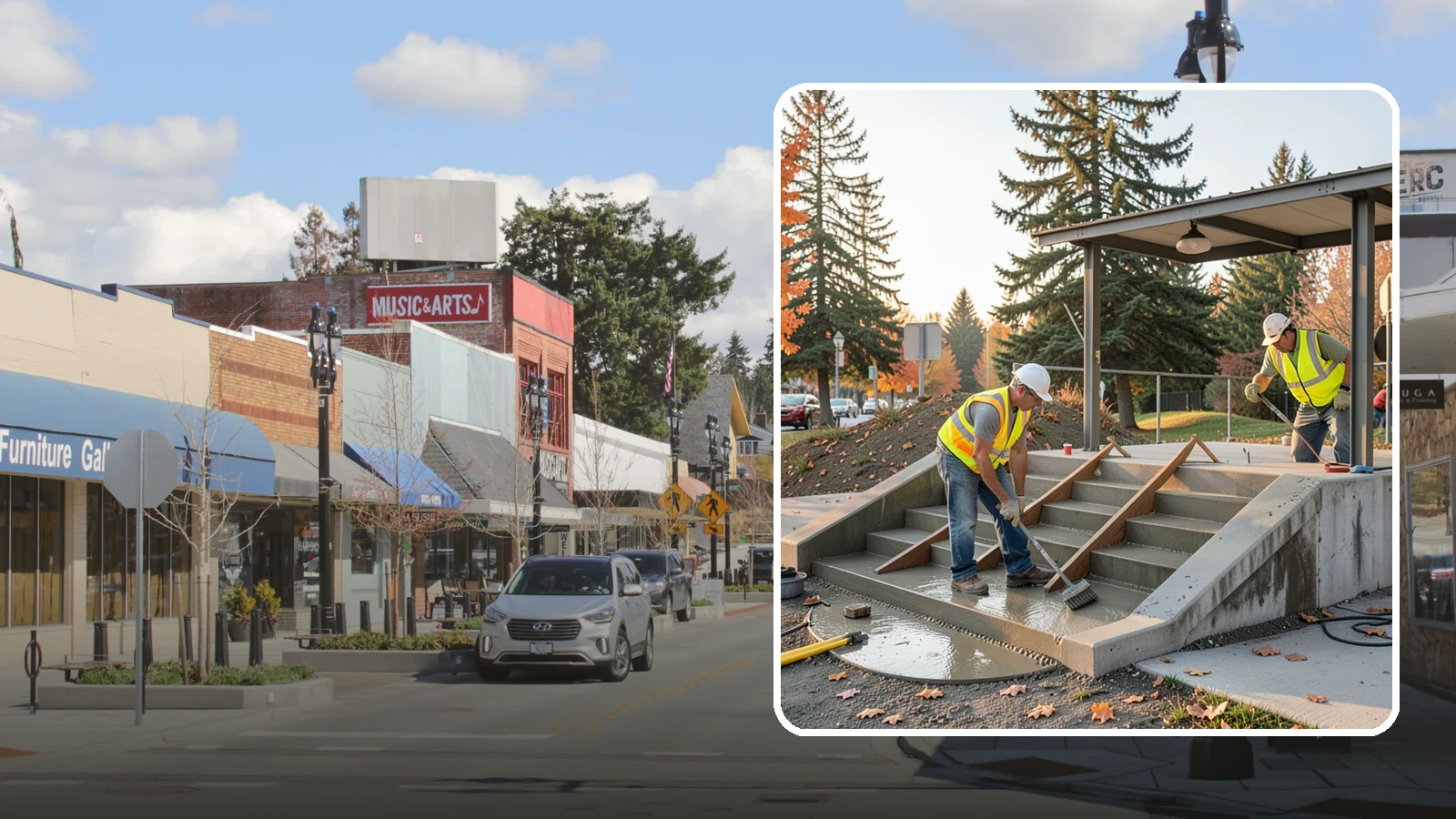 Concrete Stairs Construction in Bothell, King County, WA - Cast-in-place concrete stairs and landings built to code for parks, transit stops, and civic buildings.