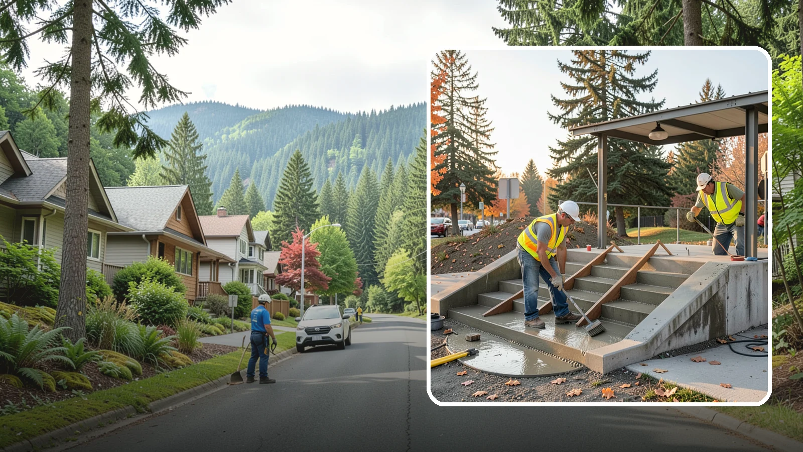 Concrete Stairs Construction in Darrington, Snohomish County, WA - Cast-in-place concrete stairs and landings built to code for parks, transit stops, and civic buildings.