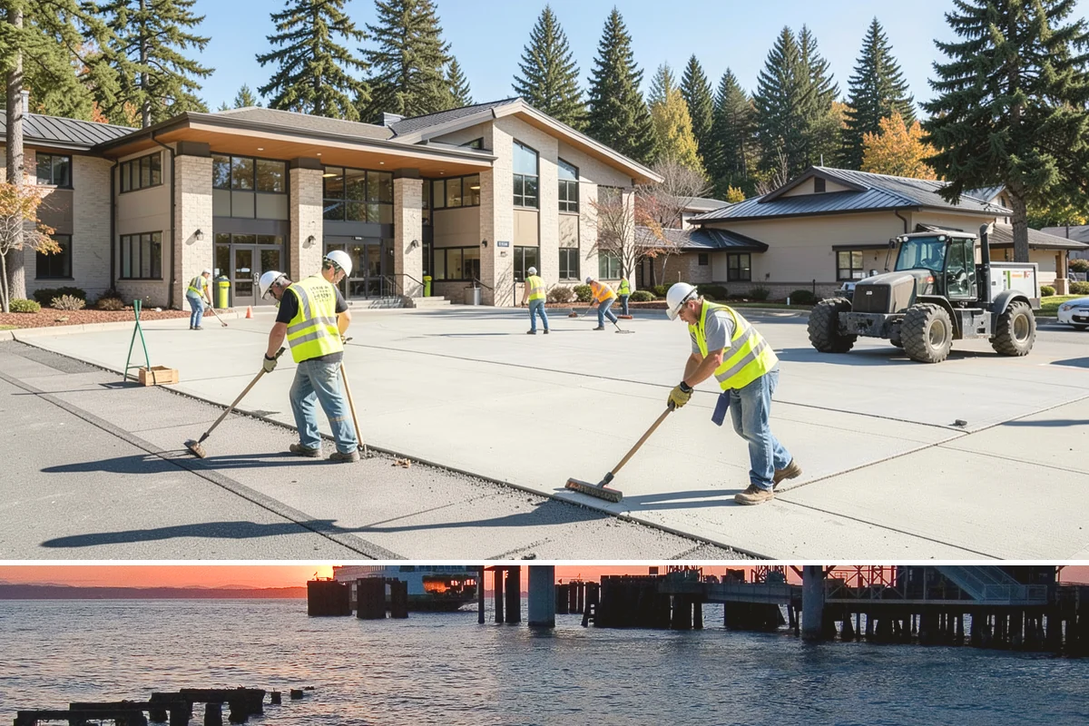 Concrete Stairs Construction in Edmonds, Snohomish County, WA - Dry-season placement is preferred so footings can be excavated in stable soil and finishes cure without rain marring.