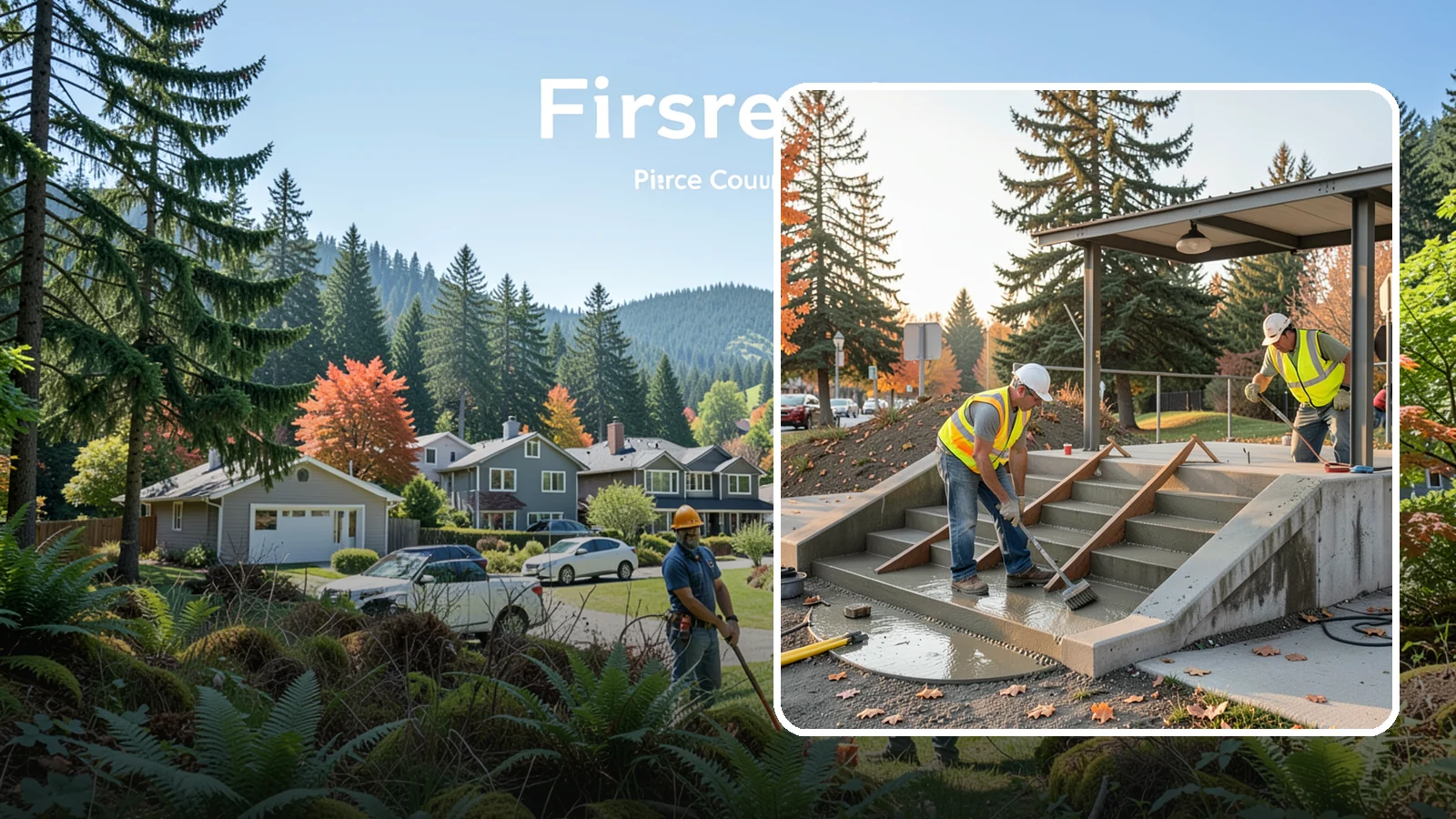 Concrete Stairs Construction in Fircrest, Pierce County, WA - Cast-in-place concrete stairs and landings built to code for parks, transit stops, and civic buildings.