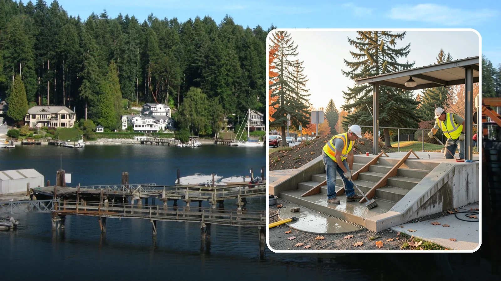 Concrete Stairs Construction in Gig Harbor, Pierce County, WA - Cast-in-place concrete stairs and landings built to code for parks, transit stops, and civic buildings.
