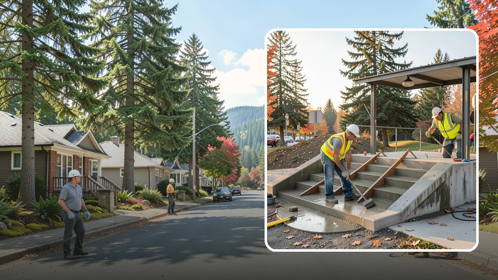 Concrete Stairs Construction in Hunts Point, King County, WA - Cast-in-place concrete stairs and landings built to code for parks, transit stops, and civic buildings.