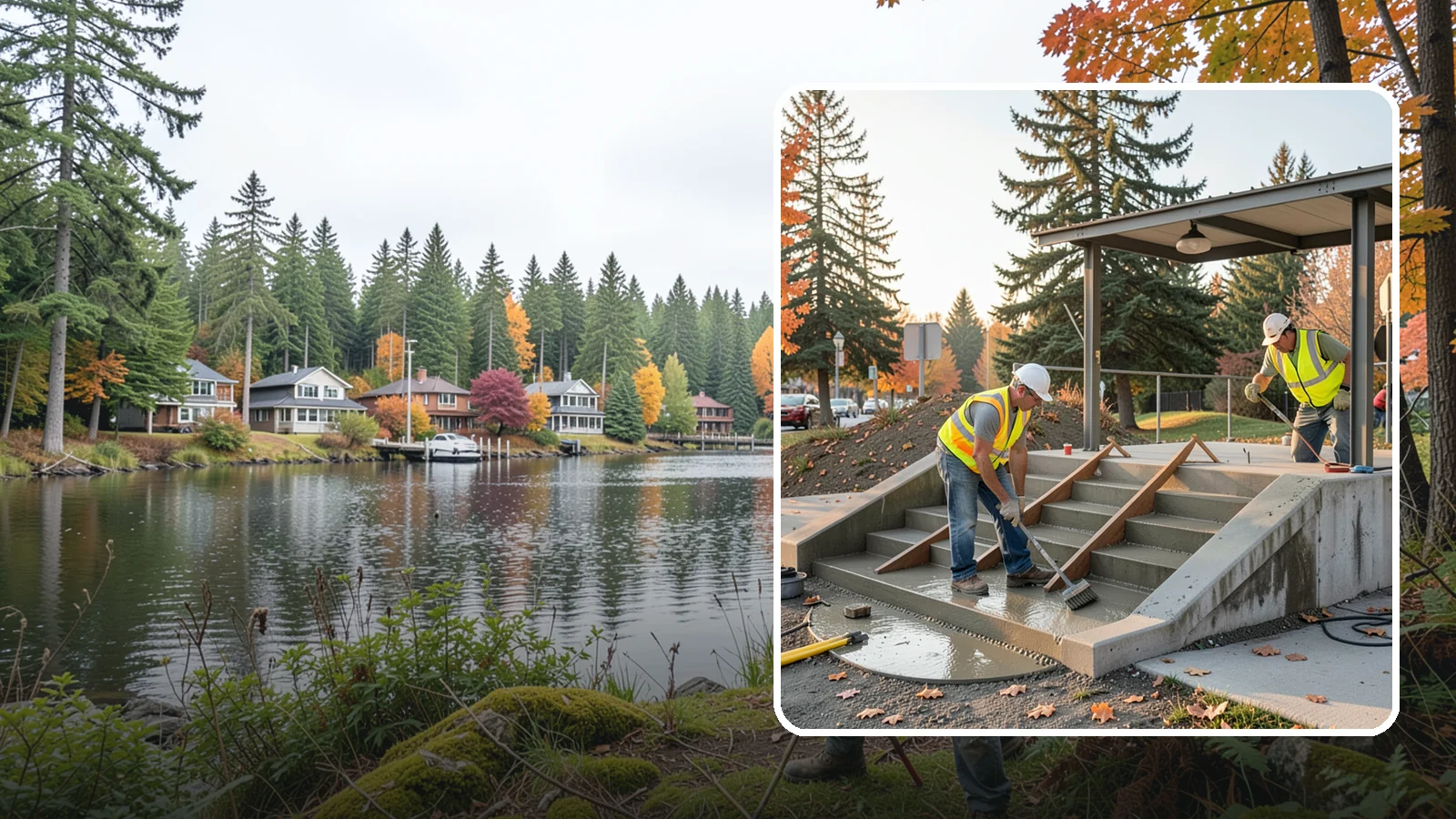 Concrete Stairs Construction in La Conner, Skagit County, WA - Cast-in-place concrete stairs and landings built to code for parks, transit stops, and civic buildings.