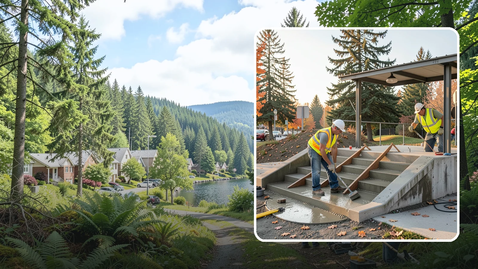 Concrete Stairs Construction in Lake Forest Park, King County, WA - Cast-in-place concrete stairs and landings built to code for parks, transit stops, and civic buildings.