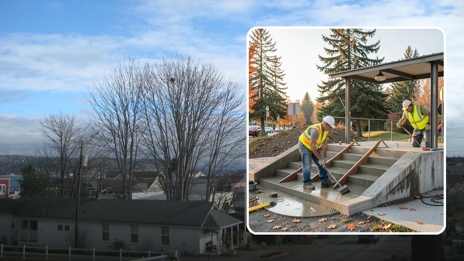 Concrete Stairs Construction in Langley, Island County, WA - Cast-in-place concrete stairs and landings built to code for parks, transit stops, and civic buildings.