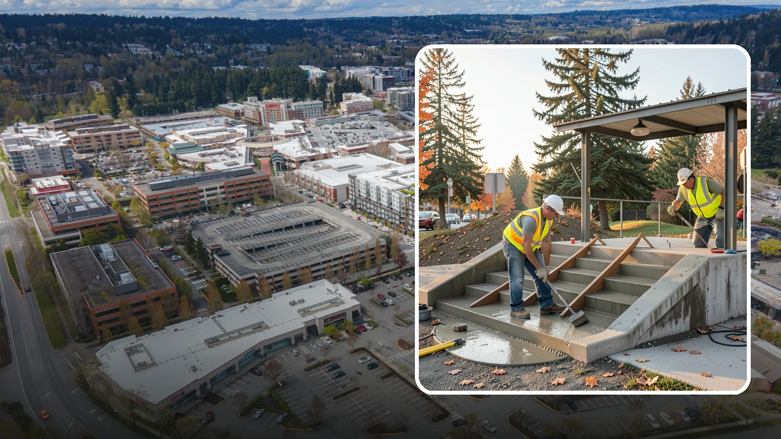 Concrete Stairs Construction in Redmond, King County, WA - Cast-in-place concrete stairs and landings built to code for parks, transit stops, and civic buildings.