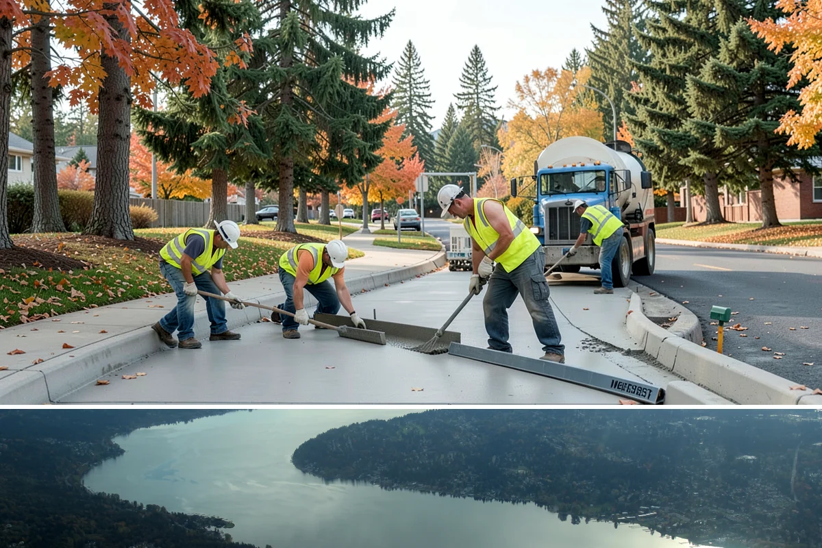 Concrete Stairs Construction in Sammamish, King County, WA - Dry-season placement is preferred so footings can be excavated in stable soil and finishes cure without rain marring.