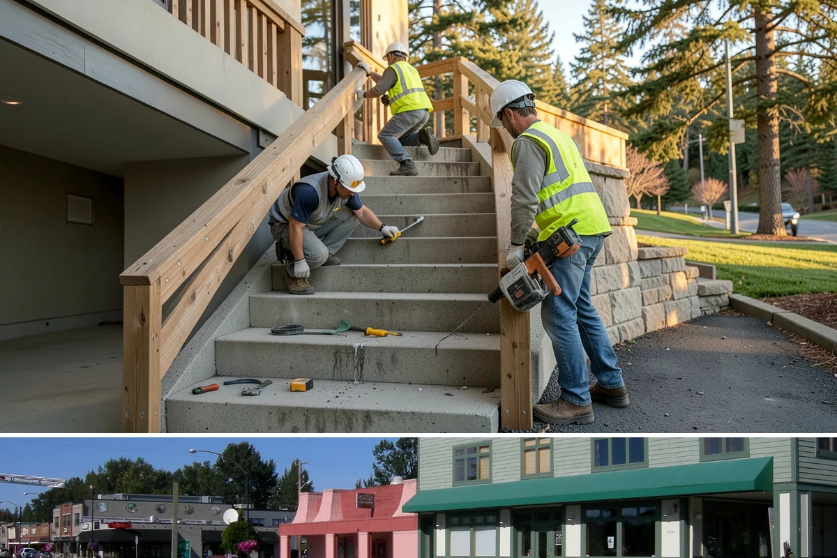 Concrete Stairs Construction in Snoqualmie, King County, WA - Dry-season placement is preferred so footings can be excavated in stable soil and finishes cure without rain marring.