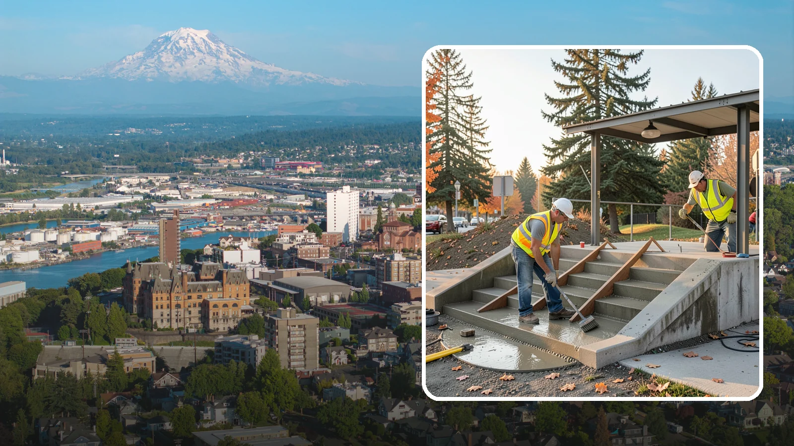 Concrete Stairs Construction in Tacoma, Pierce County, WA - Cast-in-place concrete stairs and landings built to code for parks, transit stops, and civic buildings.