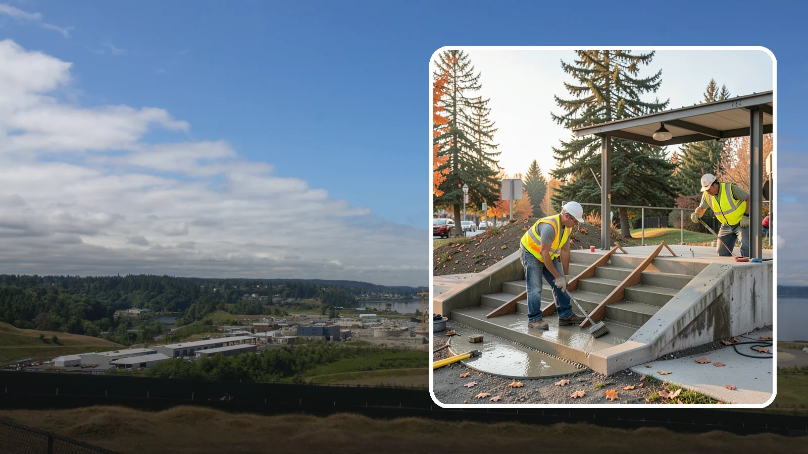 Concrete Stairs Construction in University Place, Pierce County, WA - Cast-in-place concrete stairs and landings built to code for parks, transit stops, and civic buildings.