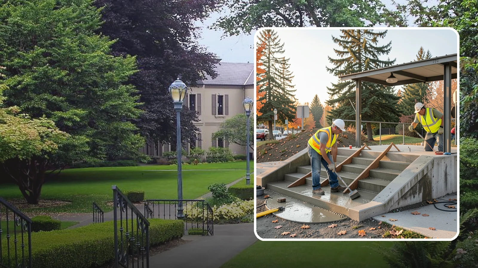 Concrete Stairs Construction in Woodinville, King County, WA - Cast-in-place concrete stairs and landings built to code for parks, transit stops, and civic buildings.