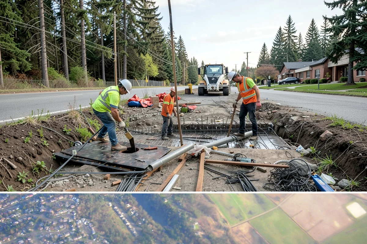 Construction Sweeping in Algona, King County, WA - Track-out is heaviest during the wet months when soil clings to tires and tracks onto pavement.