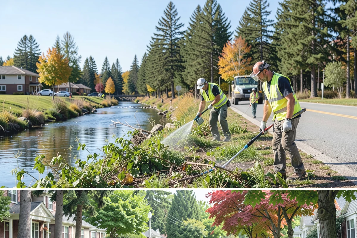 Construction Sweeping in Beaux Arts Village, King County, WA - Track-out is heaviest during the wet months when soil clings to tires and tracks onto pavement.