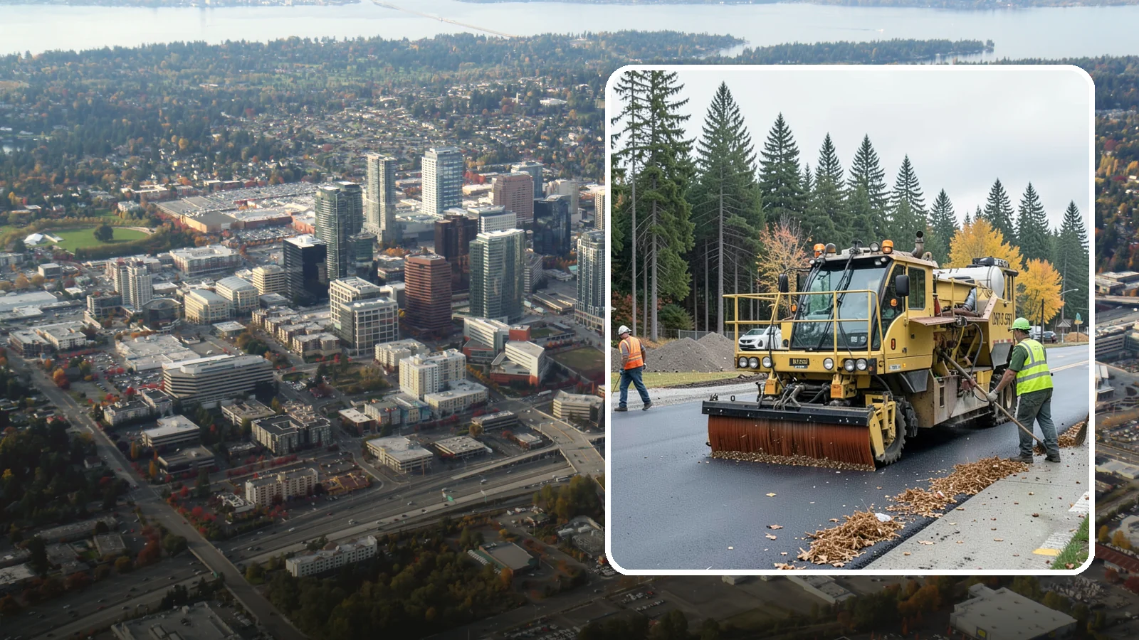 Construction Sweeping in Bellevue, King County, WA - Track-out and debris sweeping at and around active public construction sites.