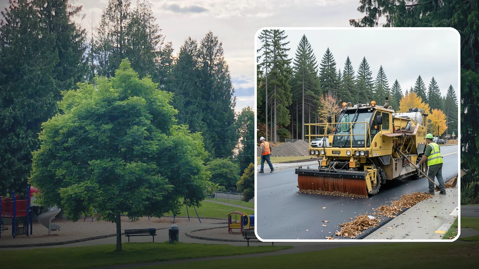 Construction Sweeping in Bonney Lake, Pierce County, WA - Track-out and debris sweeping at and around active public construction sites.