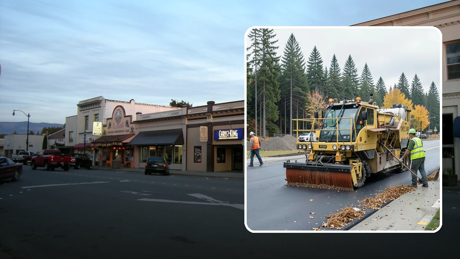 Construction Sweeping in Burlington, Skagit County, WA - Track-out and debris sweeping at and around active public construction sites.