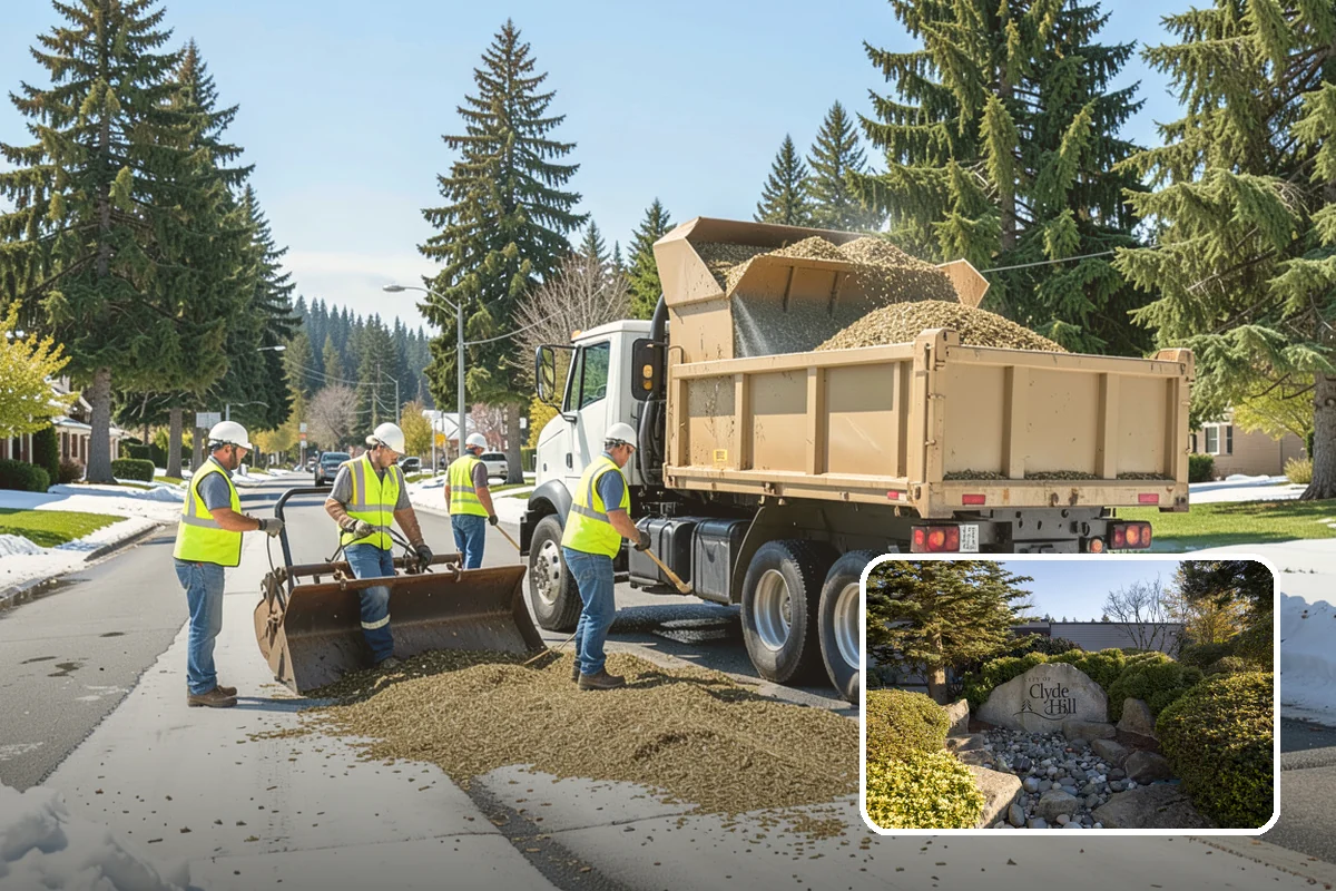 Construction Sweeping in Clyde Hill, King County, WA - Track-out controlled at site exits
