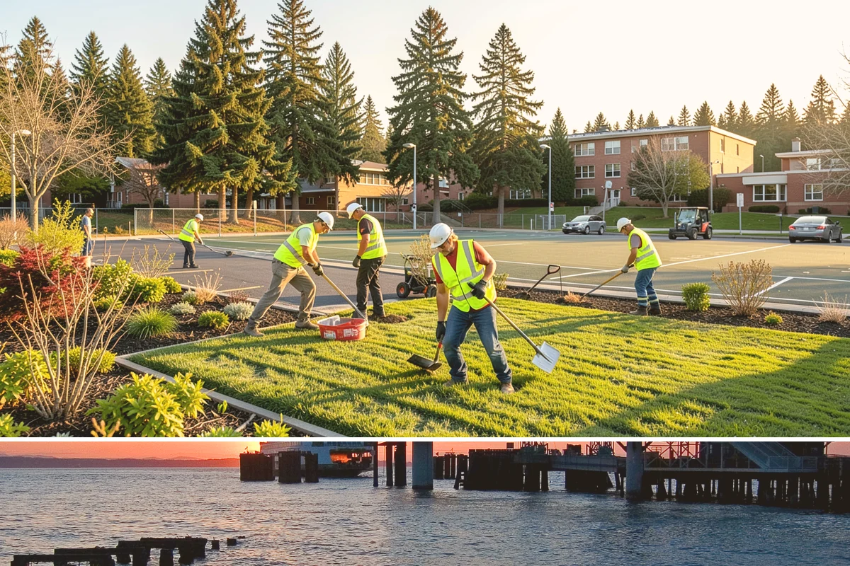 Construction Sweeping in Edmonds, Snohomish County, WA - Track-out is heaviest during the wet months when soil clings to tires and tracks onto pavement.