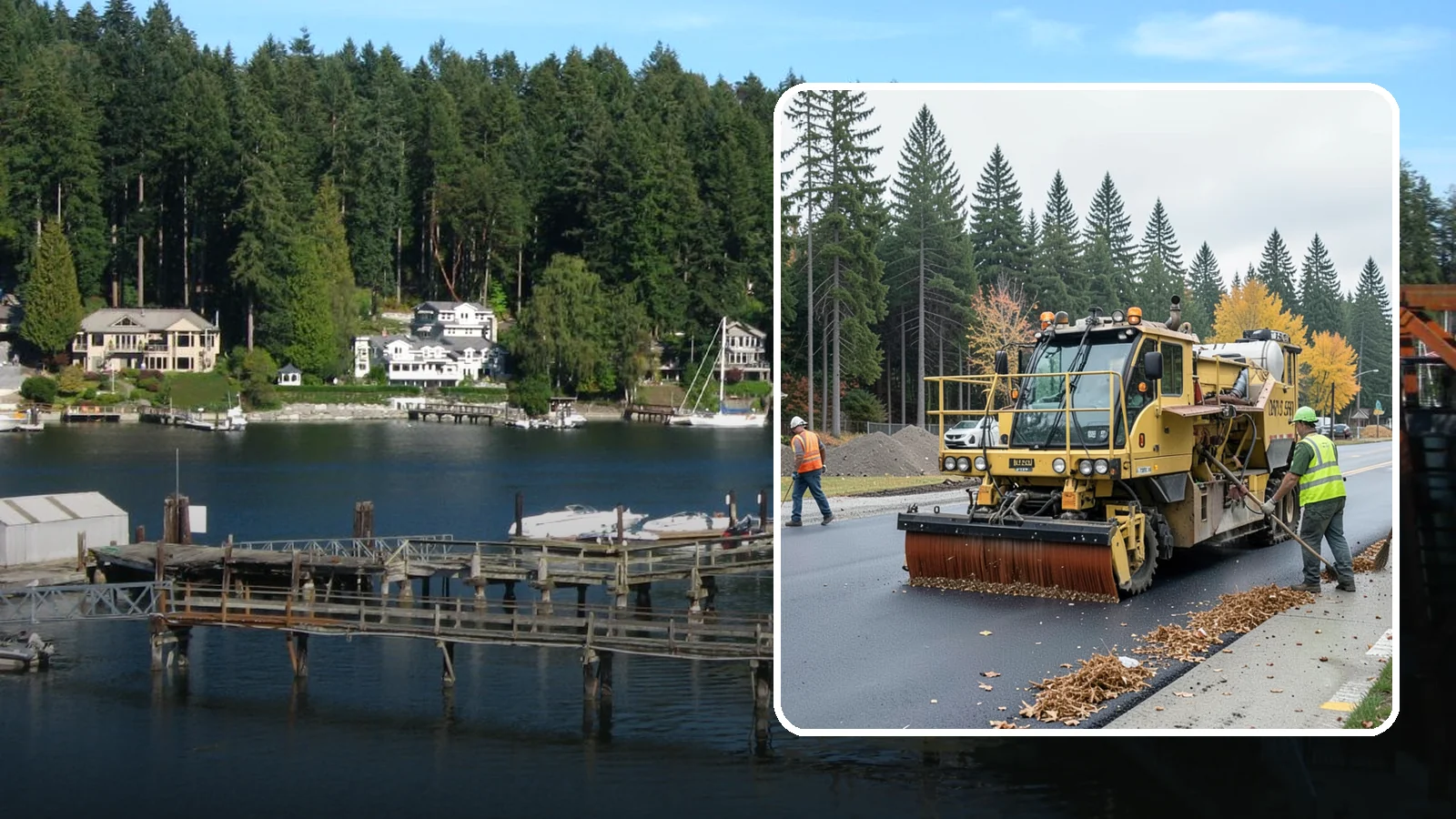 Construction Sweeping in Gig Harbor, Pierce County, WA - Track-out and debris sweeping at and around active public construction sites.