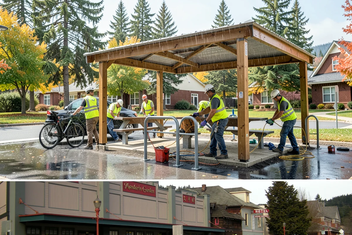 Construction Sweeping in Issaquah, King County, WA - Track-out is heaviest during the wet months when soil clings to tires and tracks onto pavement.