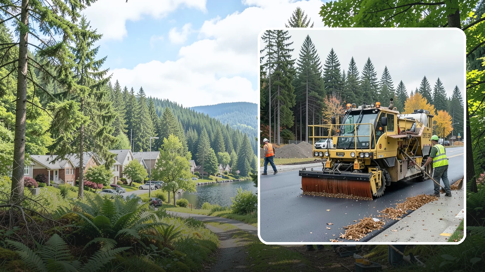 Construction Sweeping in Lake Forest Park, King County, WA - Track-out and debris sweeping at and around active public construction sites.