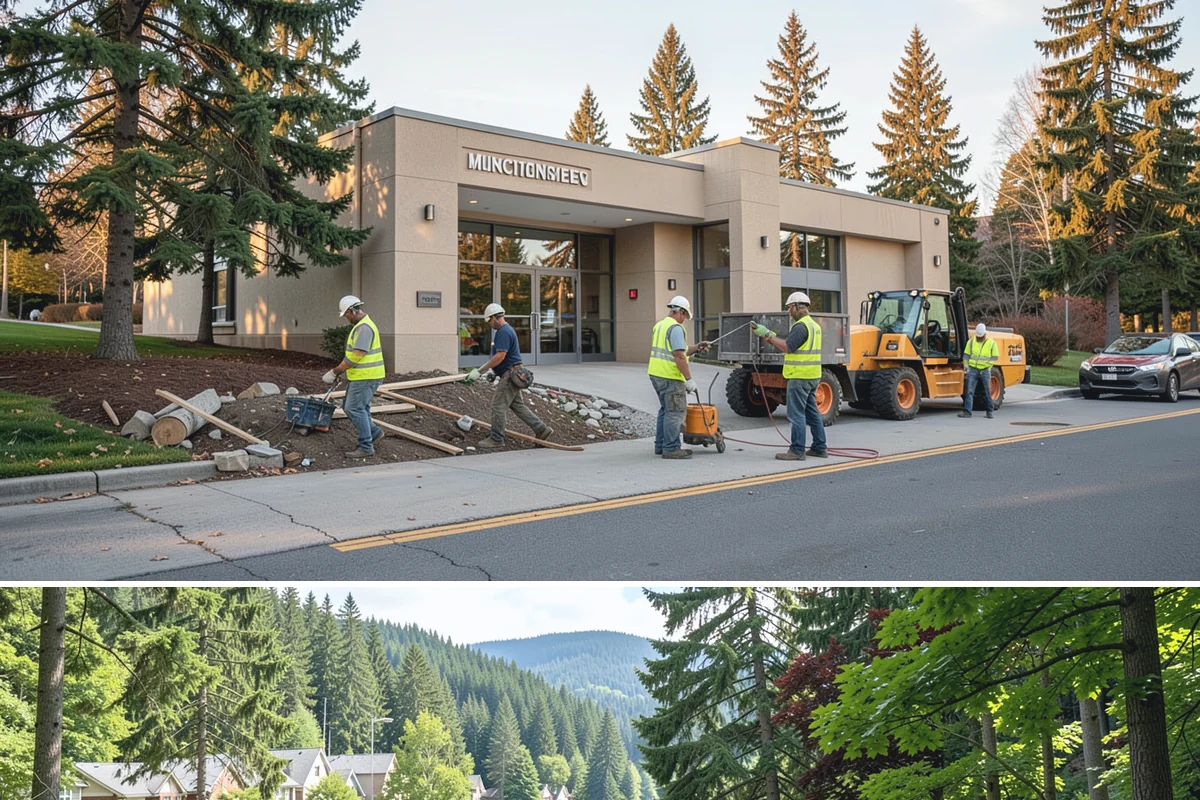 Construction Sweeping in Lake Forest Park, King County, WA - Track-out is heaviest during the wet months when soil clings to tires and tracks onto pavement.