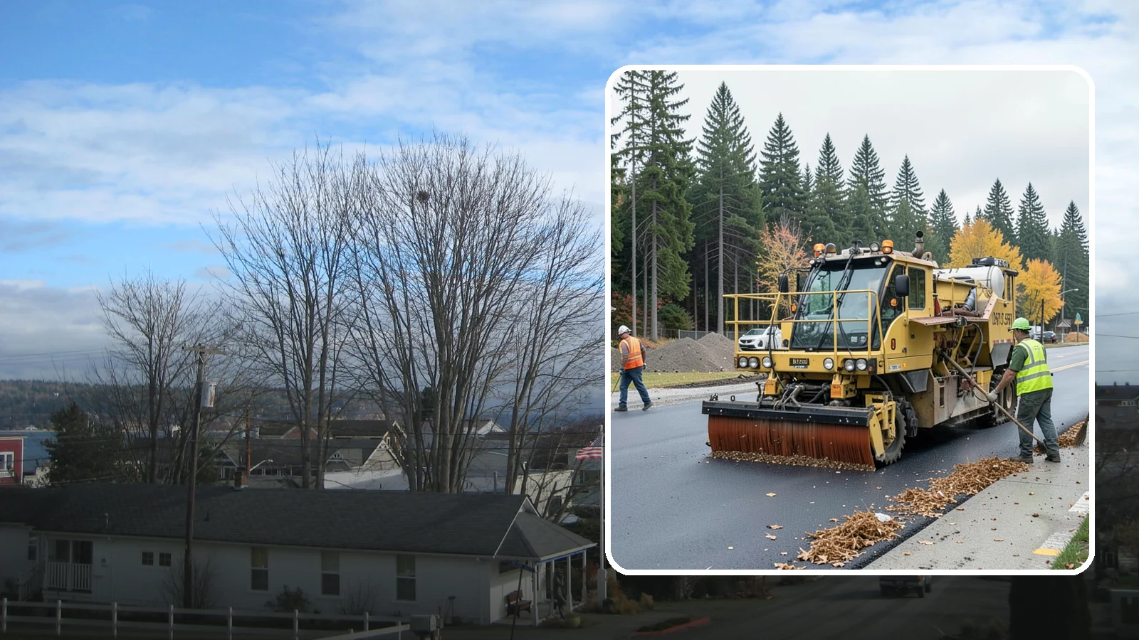 Construction Sweeping in Langley, Island County, WA - Track-out and debris sweeping at and around active public construction sites.