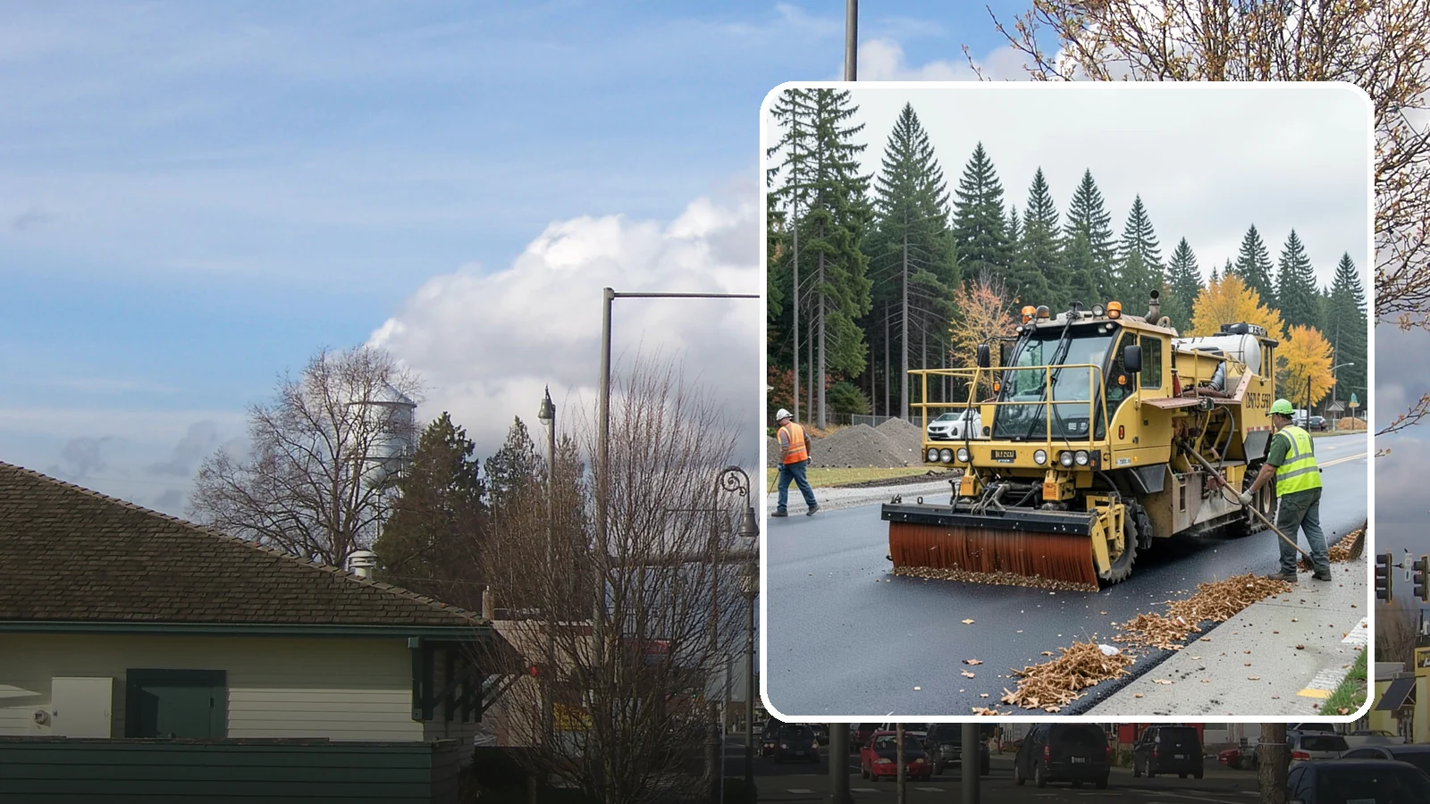 Construction Sweeping in Marysville, Snohomish County, WA - Track-out and debris sweeping at and around active public construction sites.