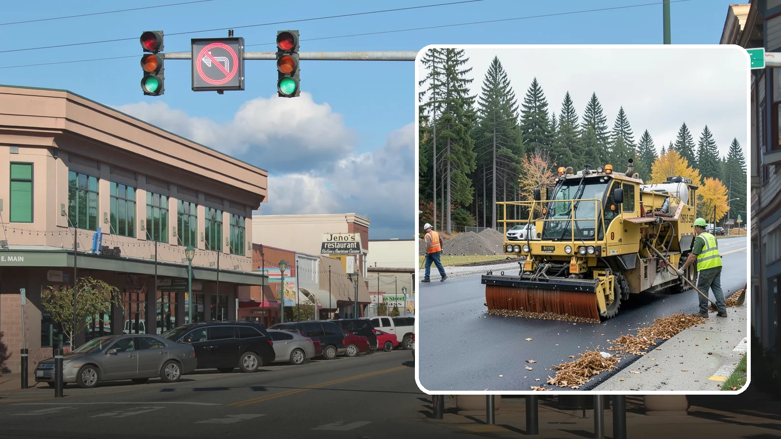 Construction Sweeping in Monroe, Snohomish County, WA - Track-out and debris sweeping at and around active public construction sites.