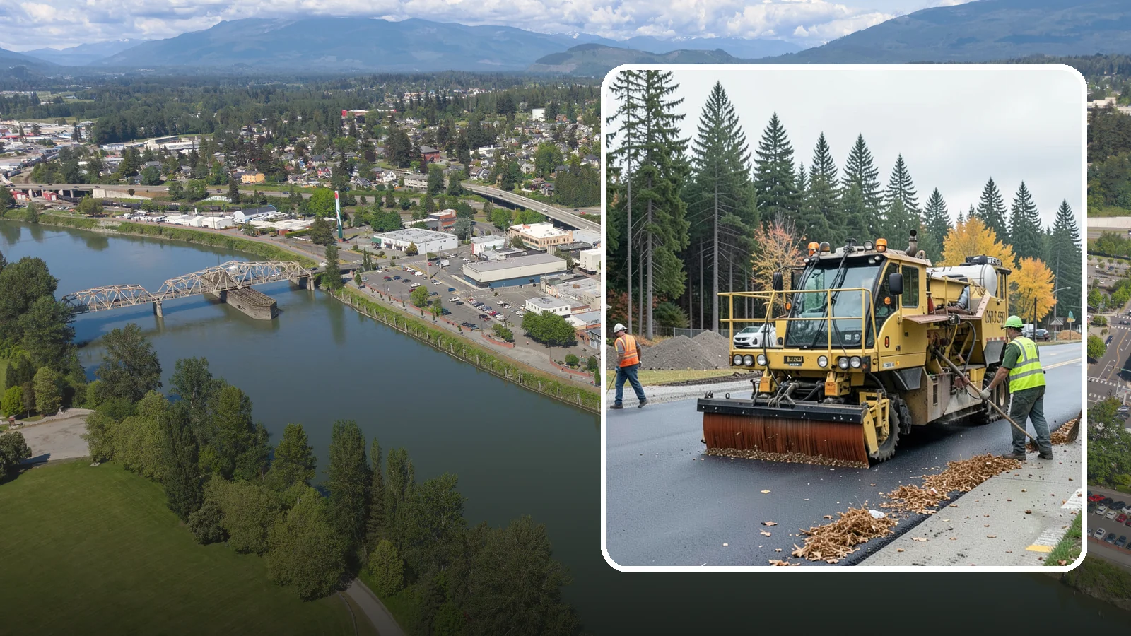 Construction Sweeping in Mount Vernon, Skagit County, WA - Track-out and debris sweeping at and around active public construction sites.