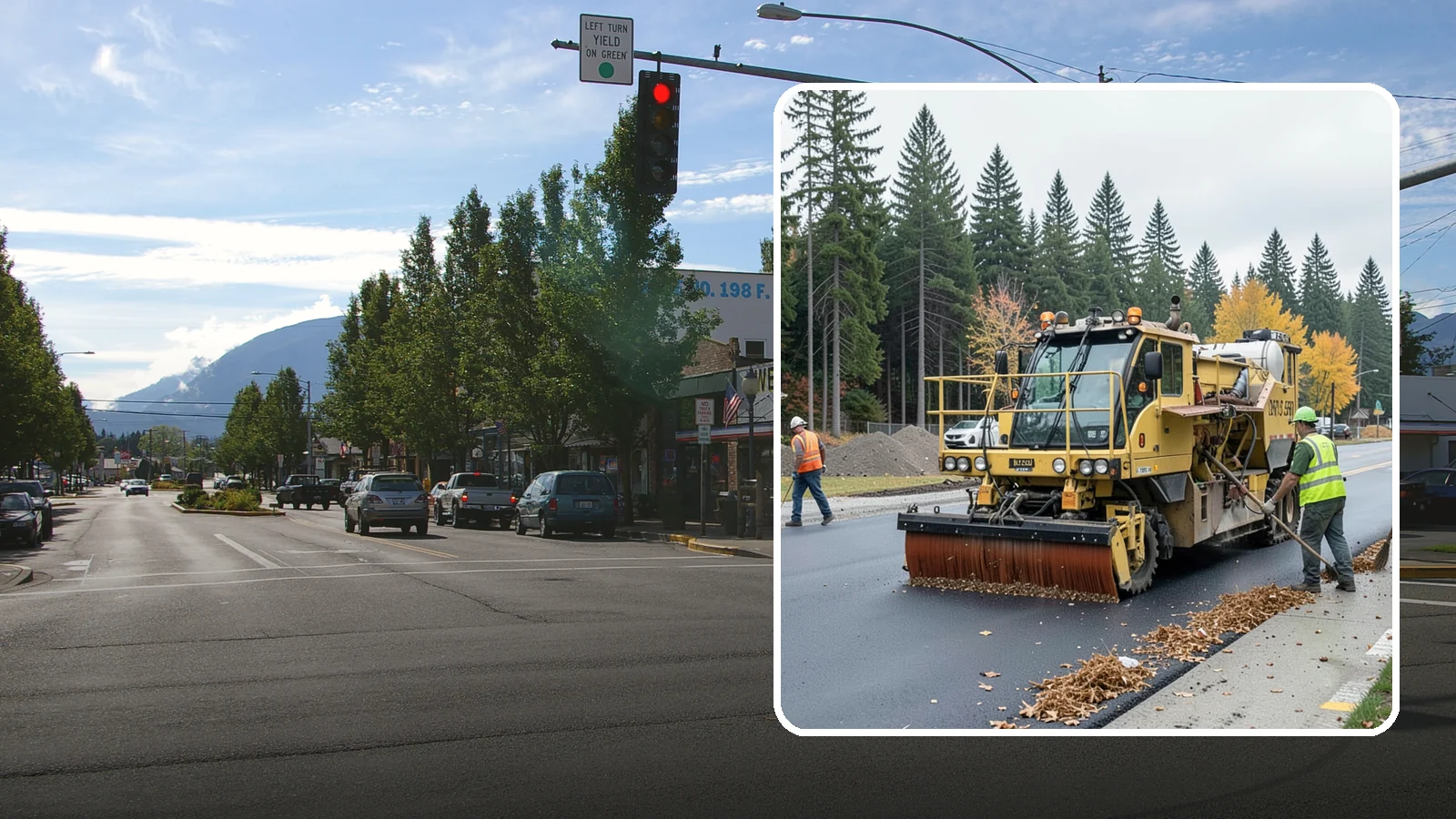 Construction Sweeping in North Bend, King County, WA - Track-out and debris sweeping at and around active public construction sites.
