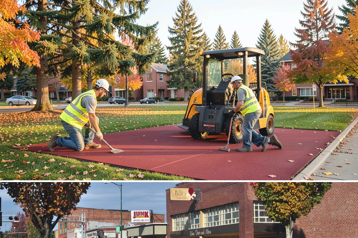 Construction Sweeping in Puyallup, Pierce County, WA - Track-out is heaviest during the wet months when soil clings to tires and tracks onto pavement.