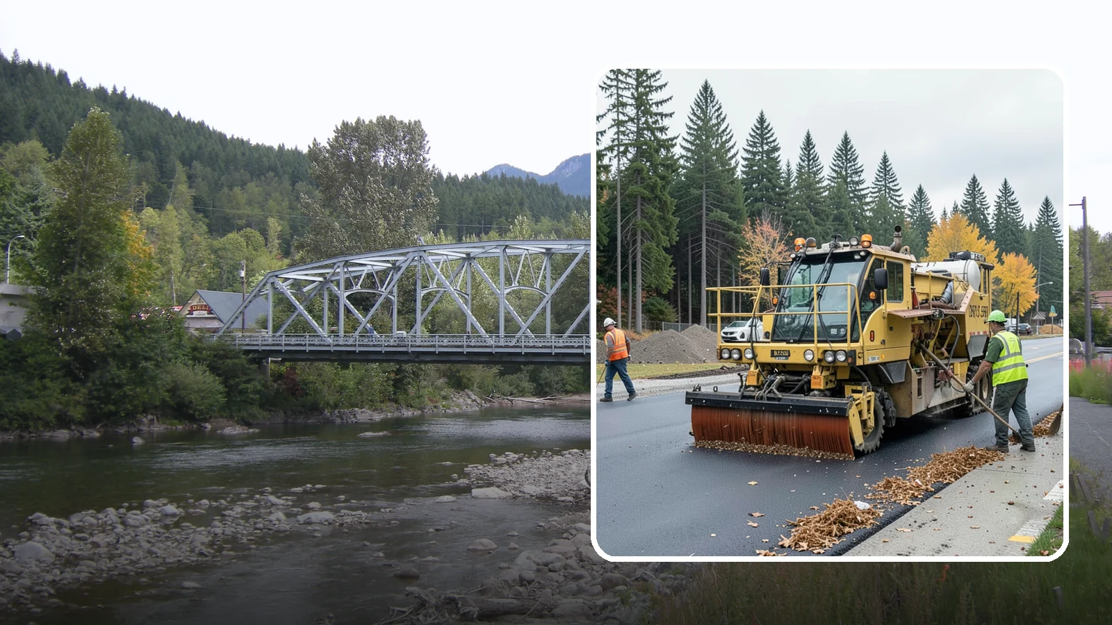 Construction Sweeping in Skykomish, King County, WA - Track-out and debris sweeping at and around active public construction sites.