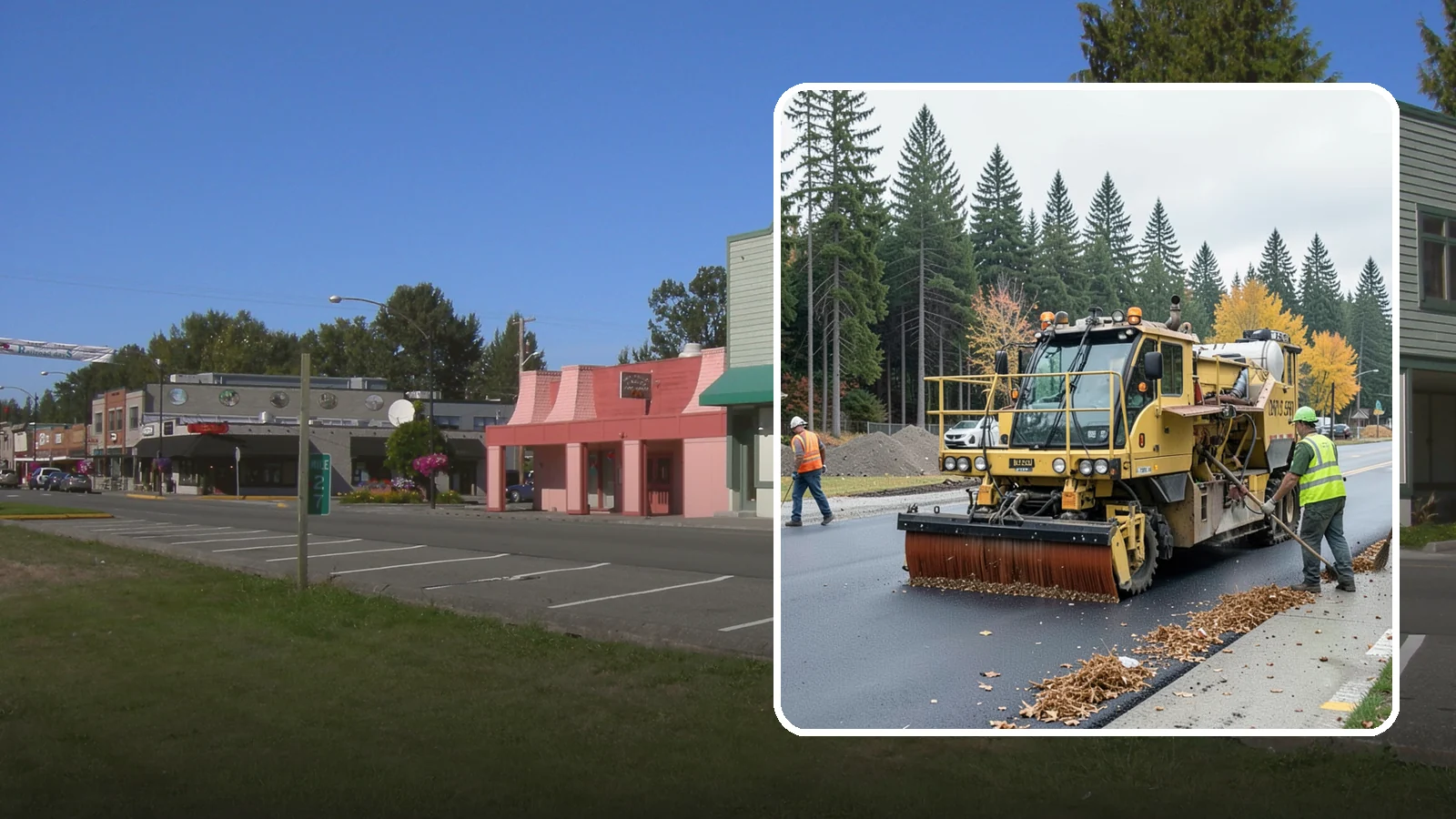 Construction Sweeping in Snoqualmie, King County, WA - Track-out and debris sweeping at and around active public construction sites.