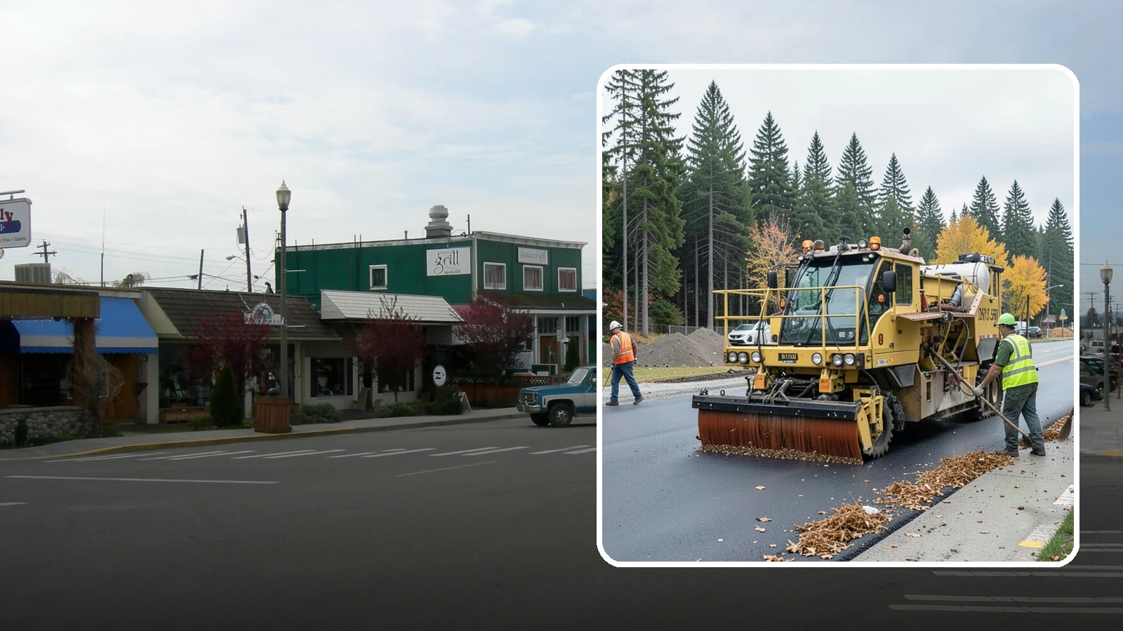 Construction Sweeping in Stanwood, Snohomish County, WA - Track-out and debris sweeping at and around active public construction sites.