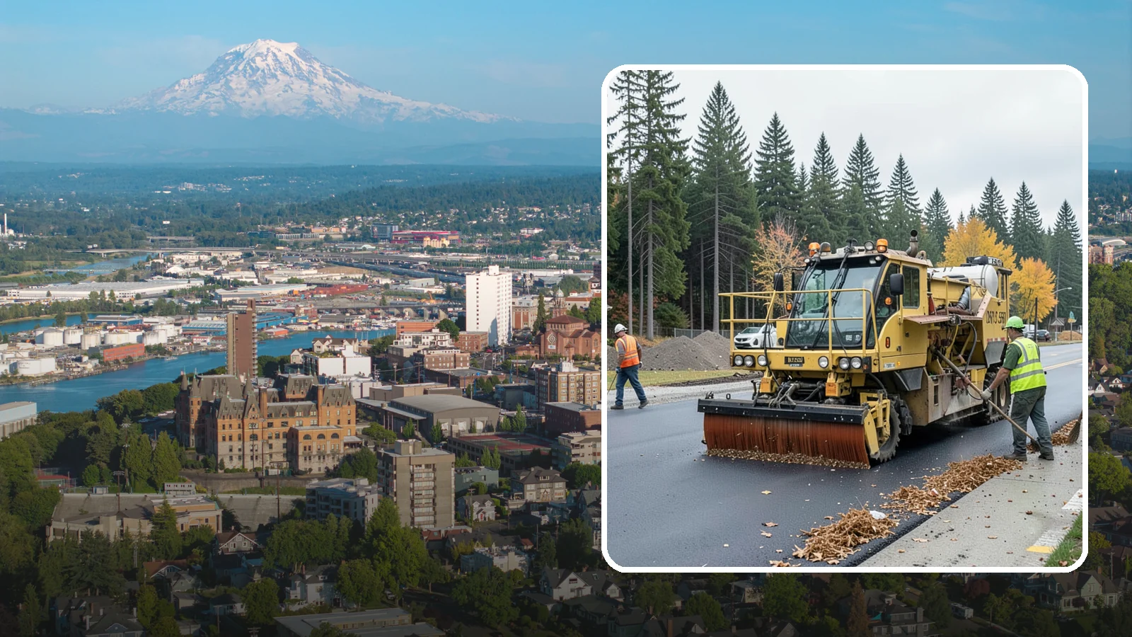 Construction Sweeping in Tacoma, Pierce County, WA - Track-out and debris sweeping at and around active public construction sites.
