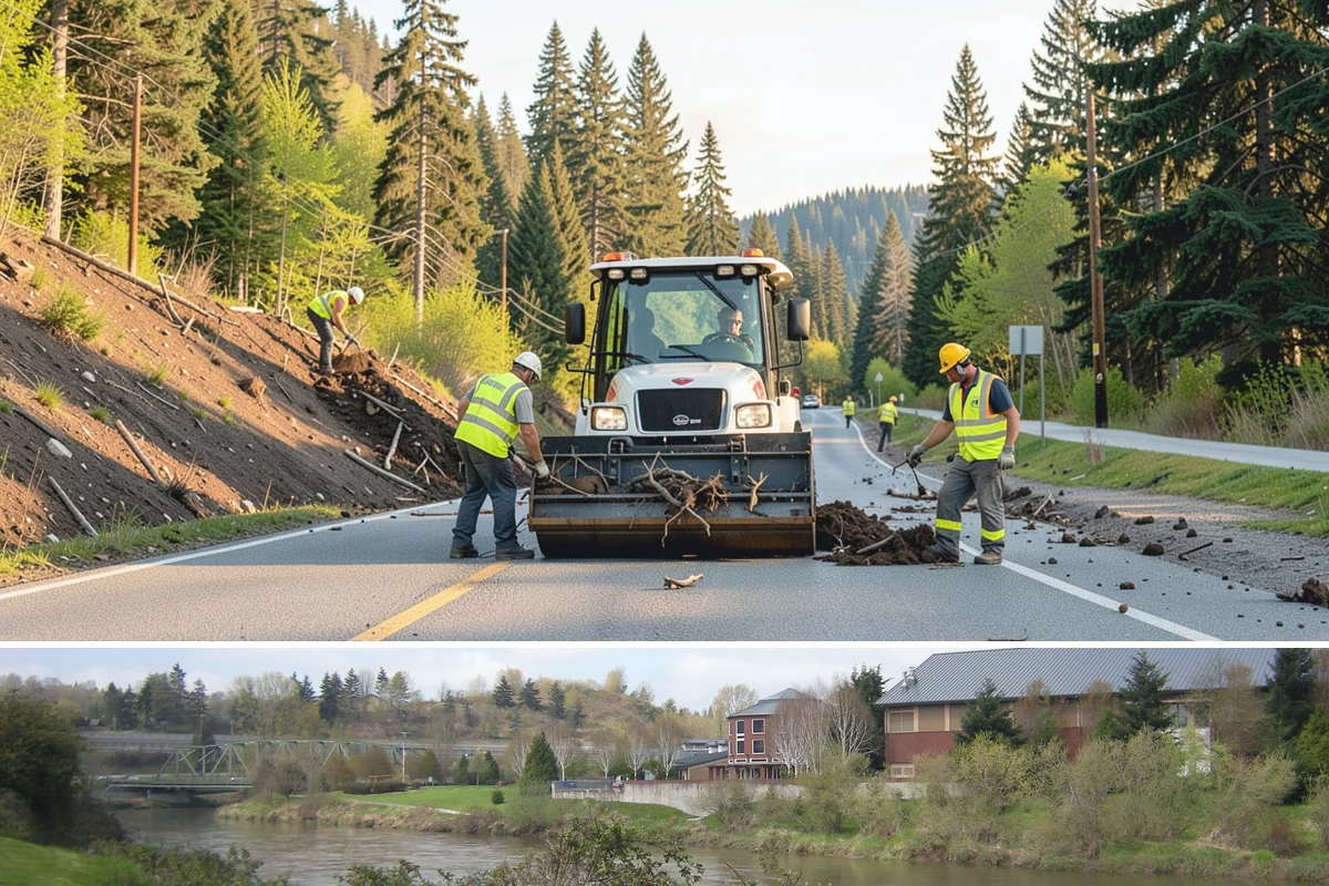 Construction Sweeping in Tukwila, King County, WA - Track-out is heaviest during the wet months when soil clings to tires and tracks onto pavement.