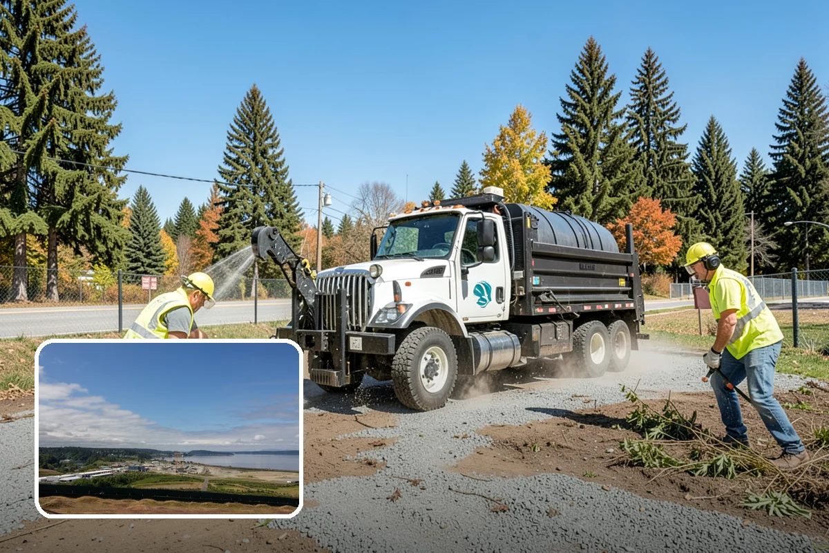 Construction Sweeping in University Place, Pierce County, WA - Track-out controlled at site exits