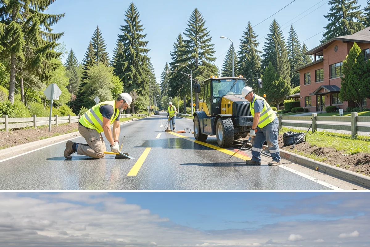 Construction Sweeping in University Place, Pierce County, WA - Track-out is heaviest during the wet months when soil clings to tires and tracks onto pavement.