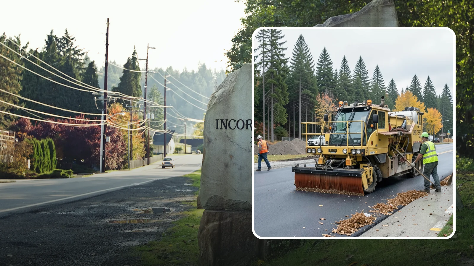 Construction Sweeping in Wilkeson, Pierce County, WA - Track-out and debris sweeping at and around active public construction sites.