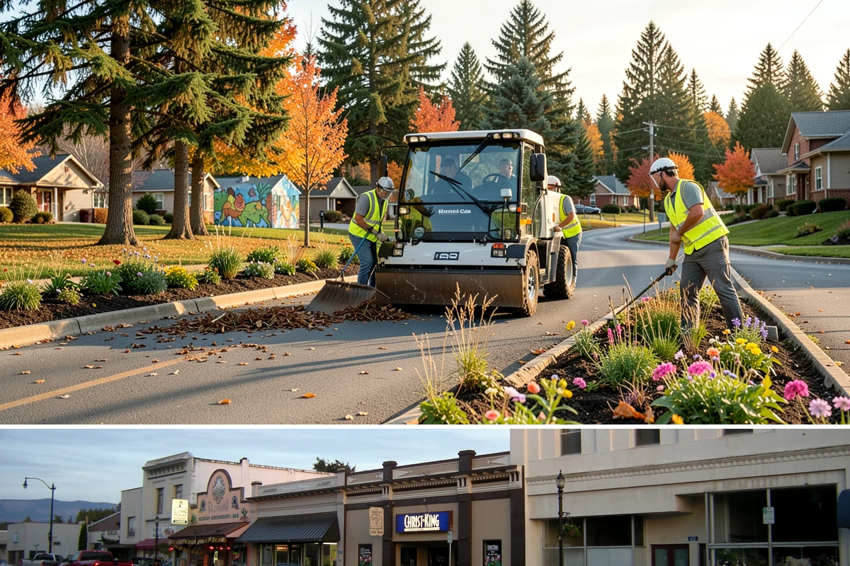 Contract Grounds Maintenance in Burlington, Skagit County, WA - Crews shift from mowing-heavy summer routines to leaf and storm cleanup as the seasons change.