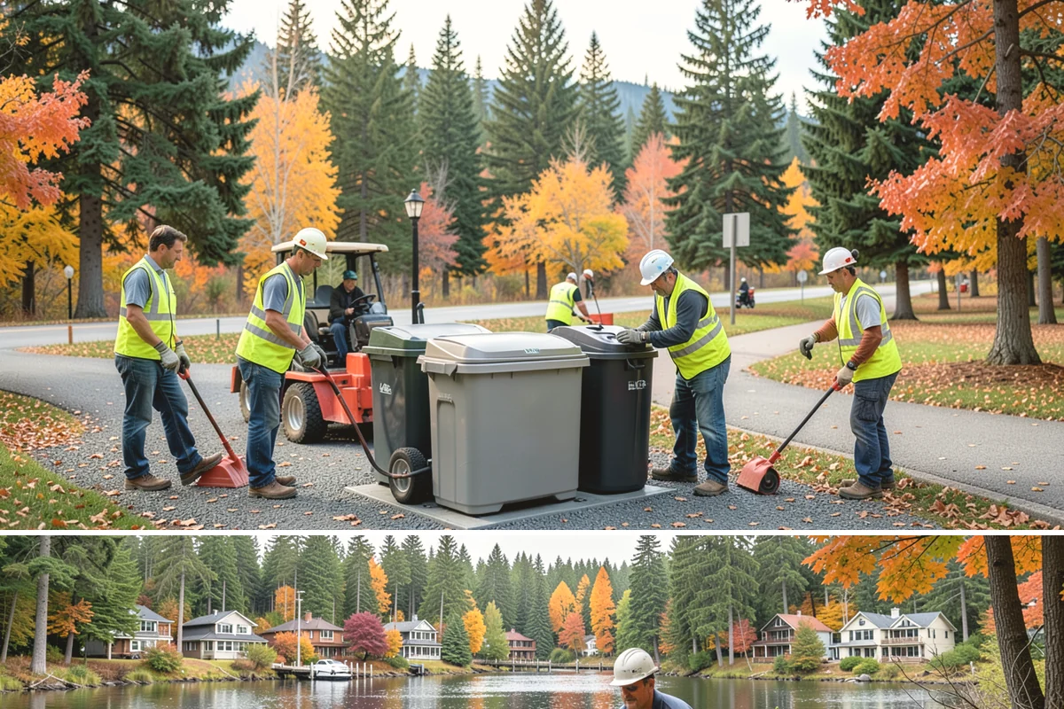 Contract Grounds Maintenance in La Conner, Skagit County, WA - Crews shift from mowing-heavy summer routines to leaf and storm cleanup as the seasons change.