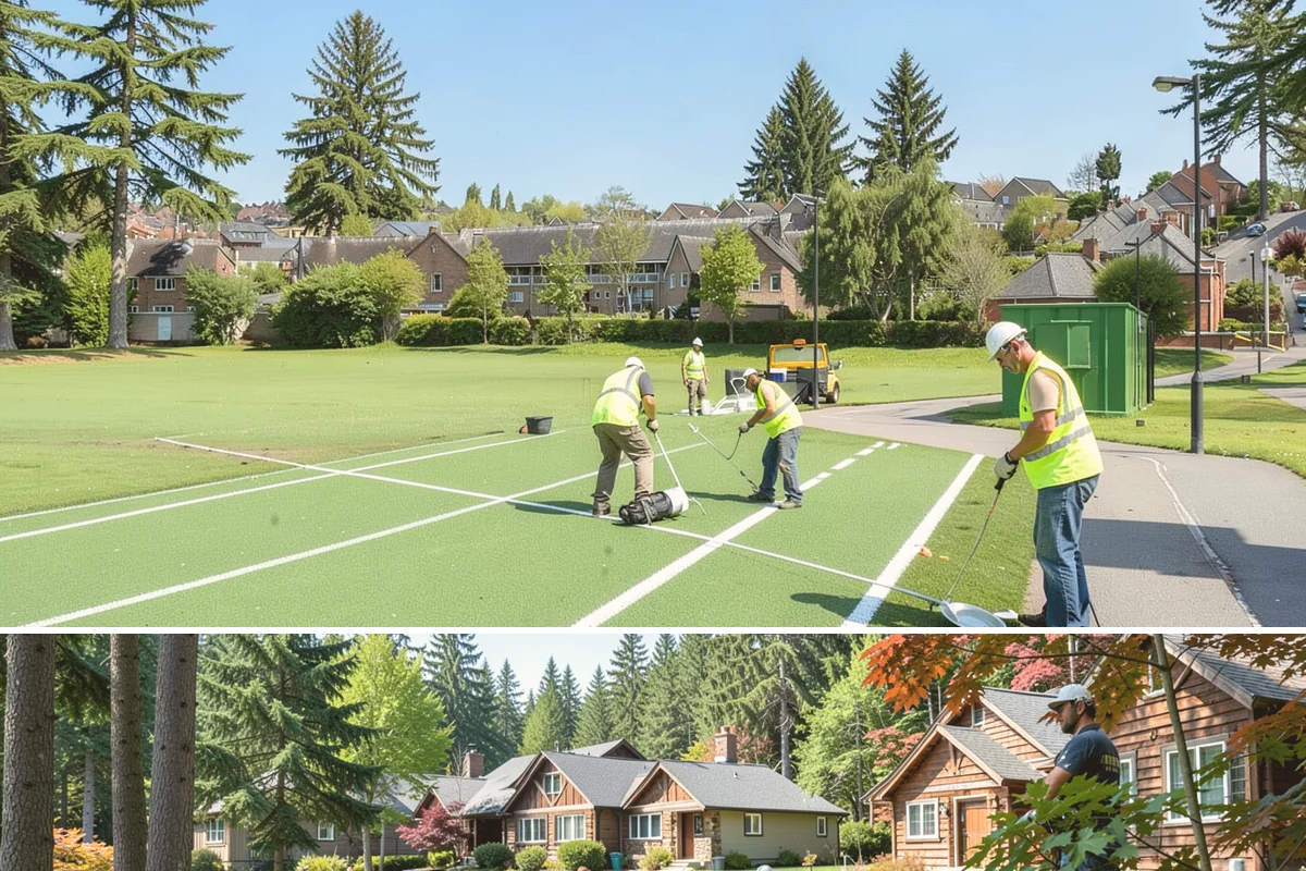 Court Crack Repair in Edgewood, Pierce County, WA - Repairs perform best in dry summer weather when the slab is fully dry and daytime temperatures support proper curing.
