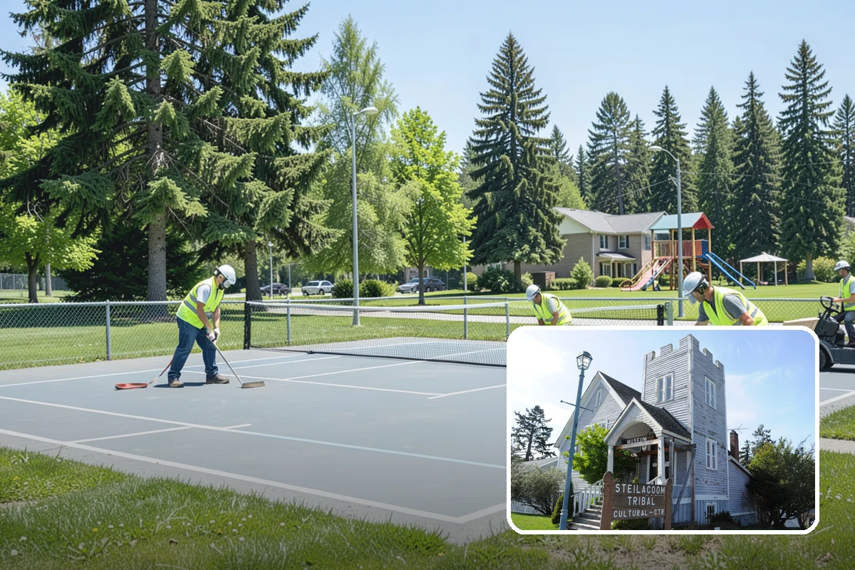 Court Crack Repair in Steilacoom, Pierce County, WA - Prevents trip hazards that expose the agency to liability